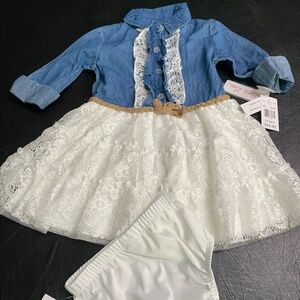 NWT - Little Lass Lace & Denim Dress with bottoms (2 piece) - 24M